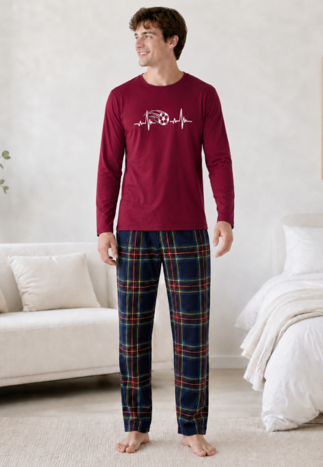 Pijama barbati Serena cu maneca lunga si pantalon lung-Bordo,Engros