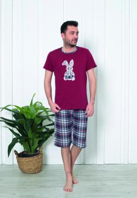 Pijama bărbat din bumbac, mânecă scurtă și pantaloni 3/4, imprimeu Engros