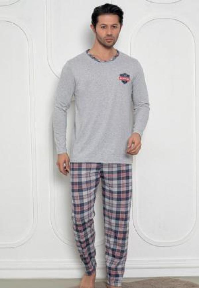 Pijama Bărbat , Mâneci Lungi și Pantaloni Lungi Asortați, Imprimeu ,,Academic'',Culoare Gri,Engros