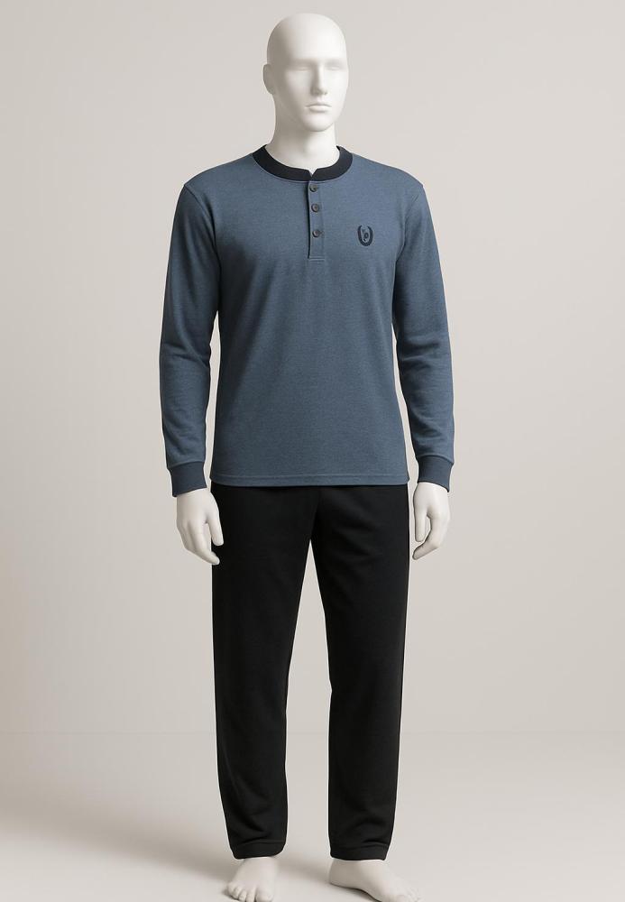 Pijama Bărbat , Mâneci Lungi și Pantaloni Lungi ,Culoare Albastru si Bleumarin,Engros