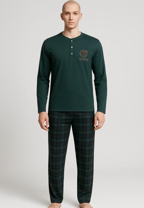 Pijama Bărbat , Mâneci Lungi și Pantaloni Lungi ,Culoare Verde Inchis,Engros