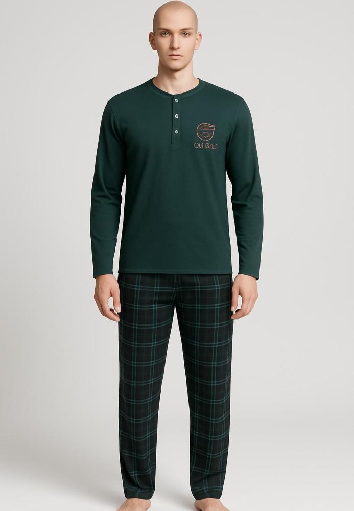 Pijama Bărbat , Mâneci Lungi și Pantaloni Lungi ,Culoare Verde Inchis,Engros