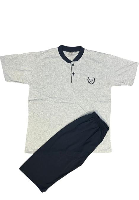 Pijama bărbați din bumbac Big Size –Tricou cu imprimeu alb- Bleumarin,Engros