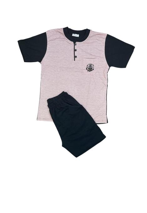 Pijama bărbați din bumbac, mânecă scurtă și pantaloni scurti- culoare roz,Engros