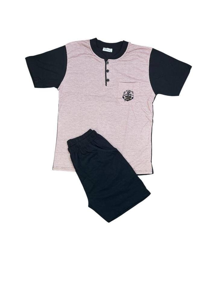 Pijama bărbați din bumbac, mânecă scurtă și pantaloni scurti- culoare roz,Engros