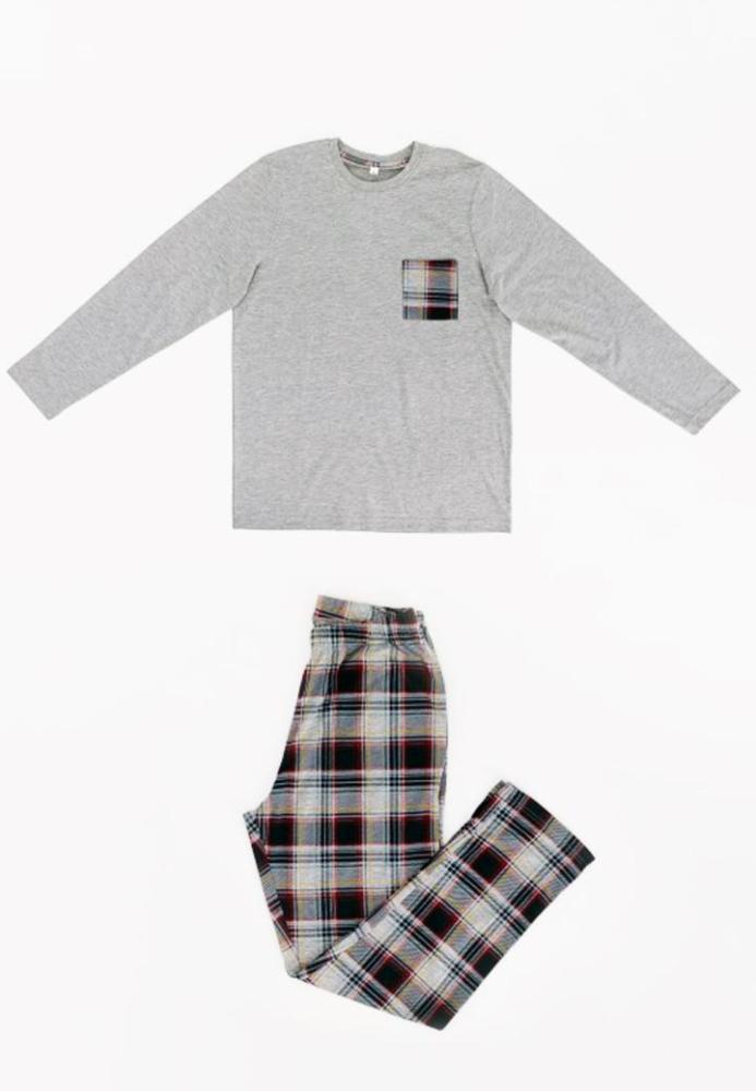 Pijama bărbați Freenight cu buzunar aplicat, mânecă lungă și pantaloni lungi, gri,Engros