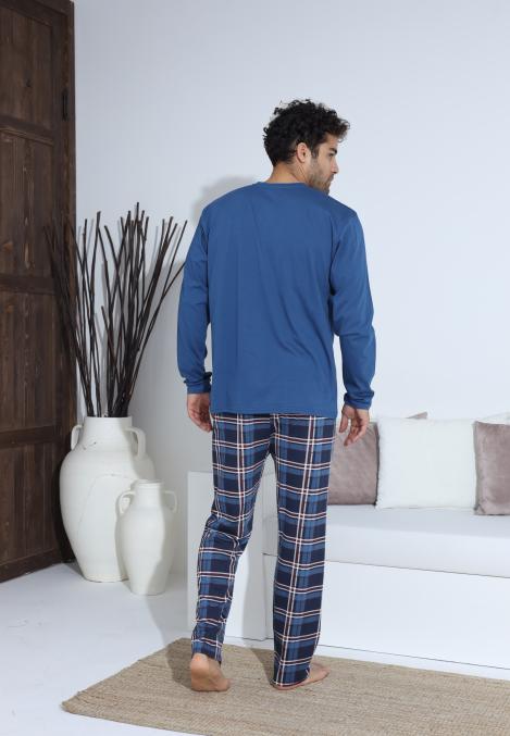 Pijama Barbati ,Maneca si Pantaloni Lungi,Culoare Albastru cu Rosu,Engros