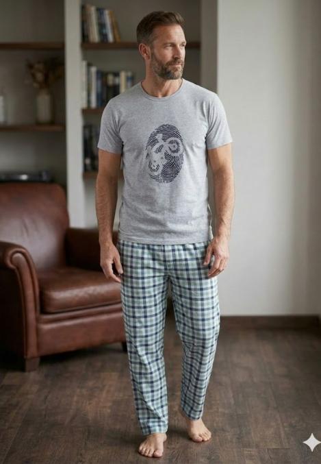 Pijama de barbati ,maneca scurta si pantalon lung,culoare gri,Engros