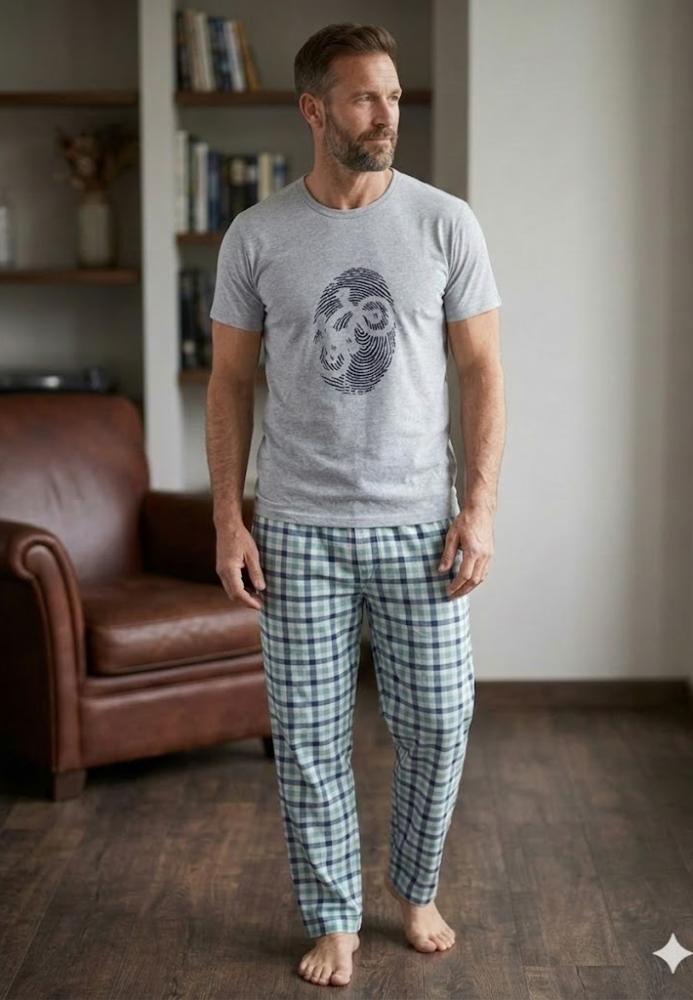 Pijama de barbati ,maneca scurta si pantalon lung,culoare gri,Engros