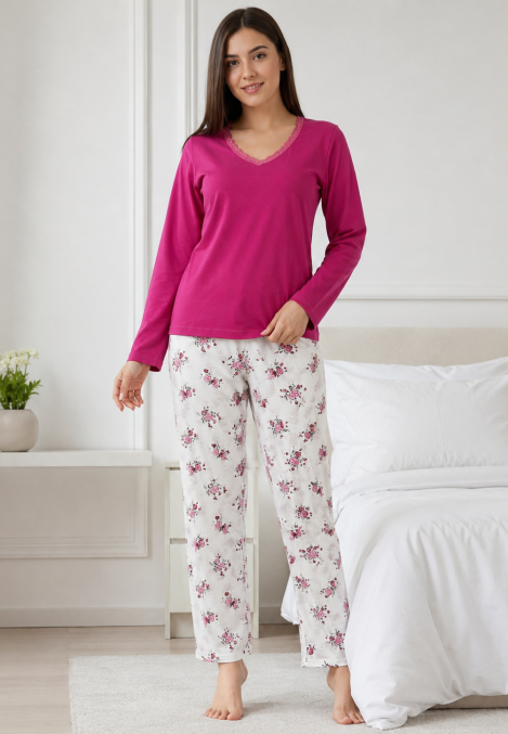 Pijama damă Serena bluză cu maneca lunga și pantaloni - Siclam ,Engros