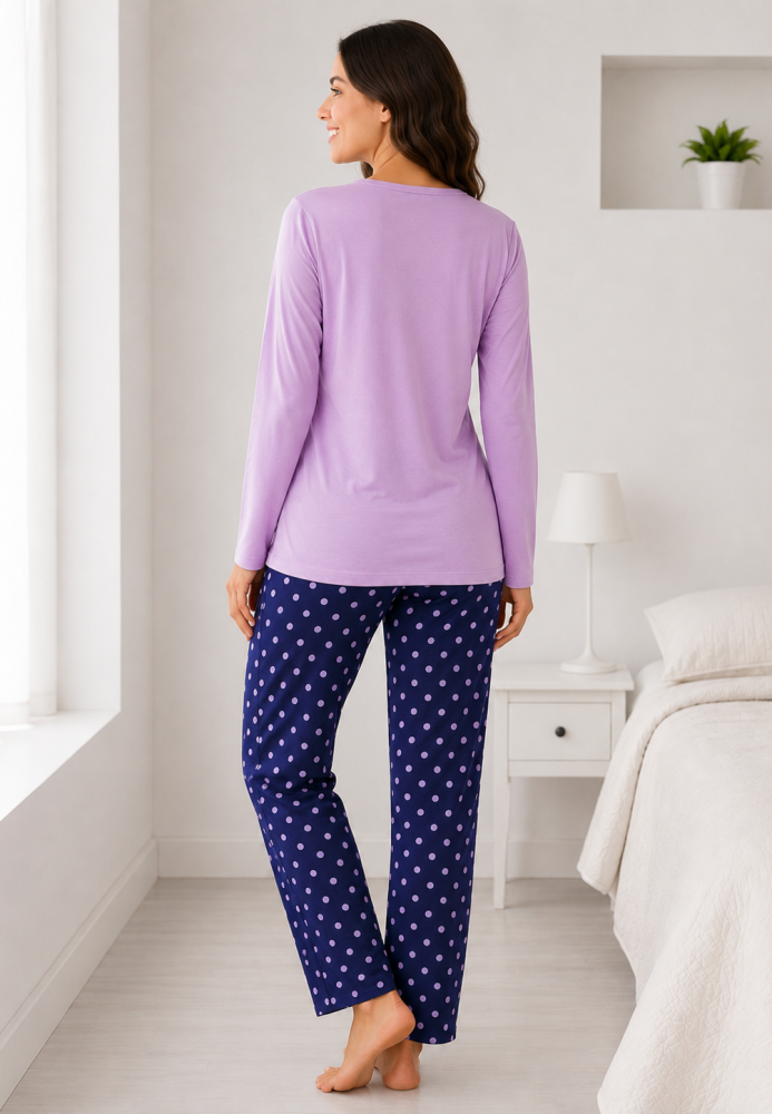 Pijama damă Serena bluză cu maneca lunga și pantaloni -Lila,Engros