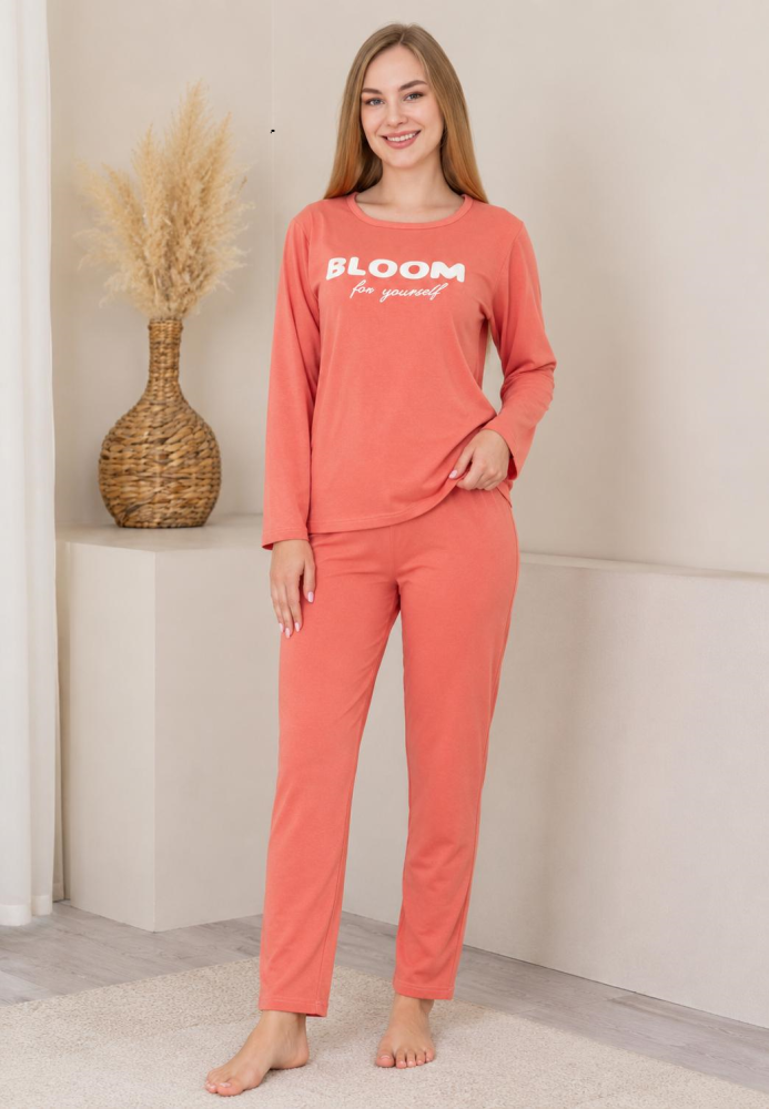 Pijama dama ,"BLOOM", culoare coral ,Engros