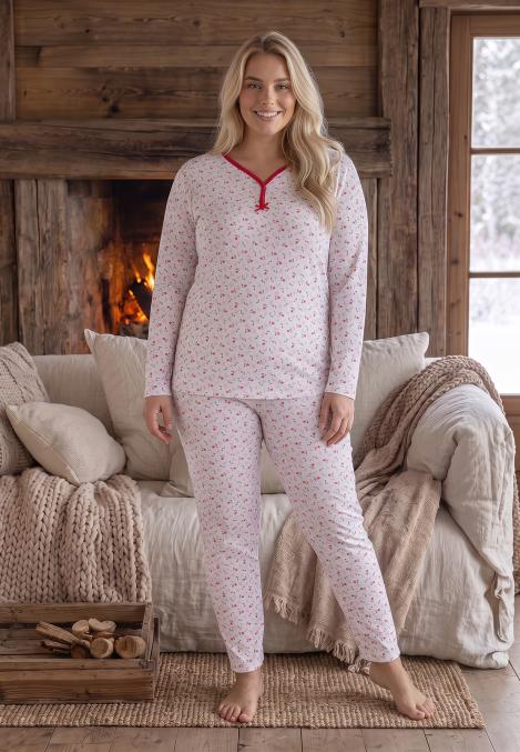Pijama dama Big Size Serena cu maneca lunga si pantaloni lung,Engros