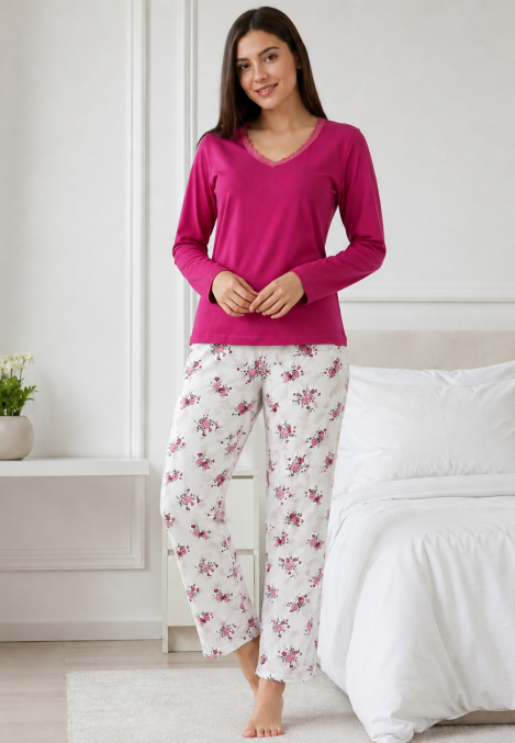 Pijama damă Serena bluză cu maneca lunga și pantaloni - Siclam ,Engros