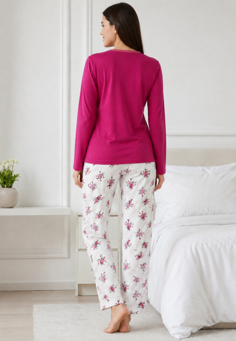 Pijama damă Serena bluză cu maneca lunga și pantaloni - Siclam ,Engros