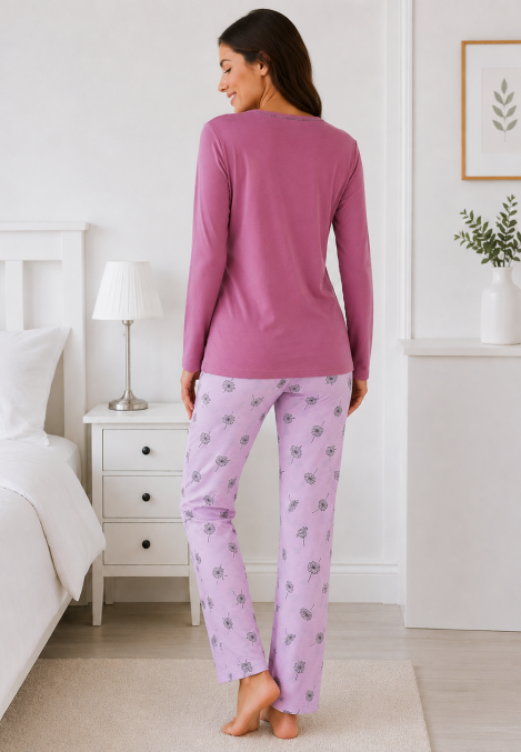 Pijama damă Serena bluză cu maneca lunga și pantaloni lung -Mov ,Engros
