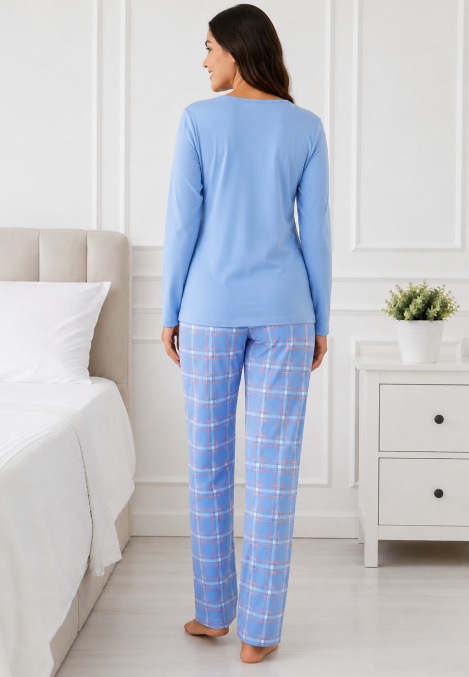 Pijama damă Serena bluză cu maneca lunga și pantaloni-bleu,Engros