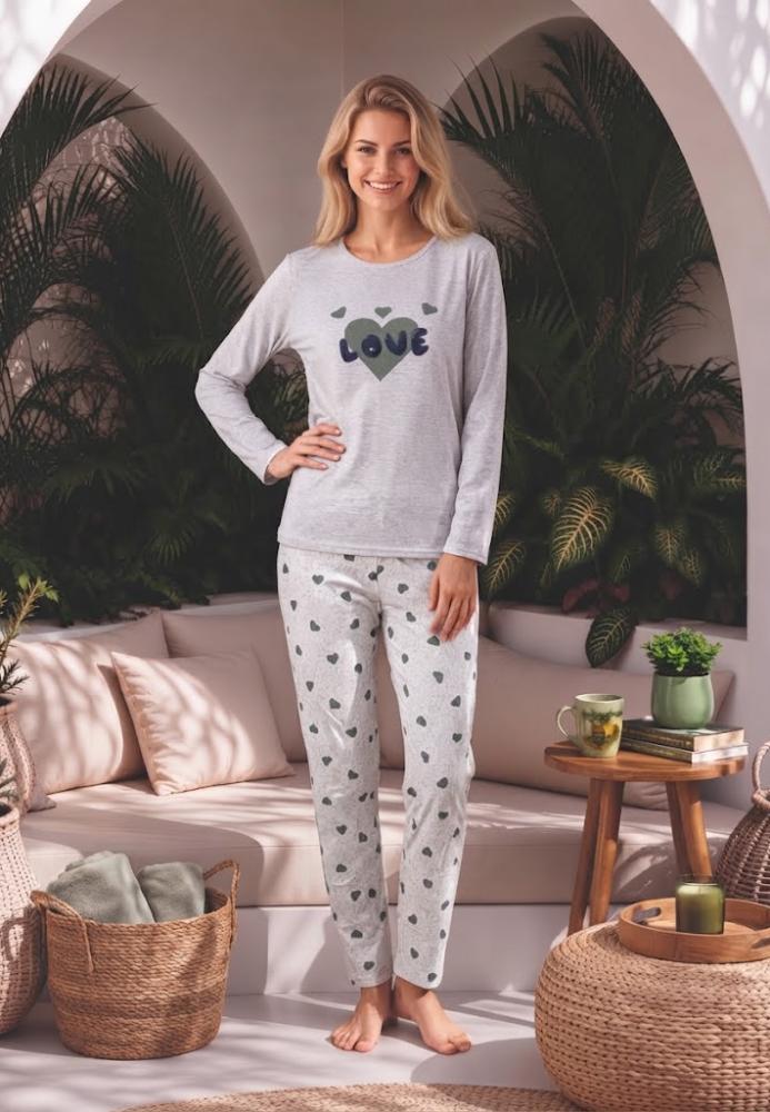 Pijama dama Serena cu maneca lunga si pantalon lung ,culoarea gri ,Engros