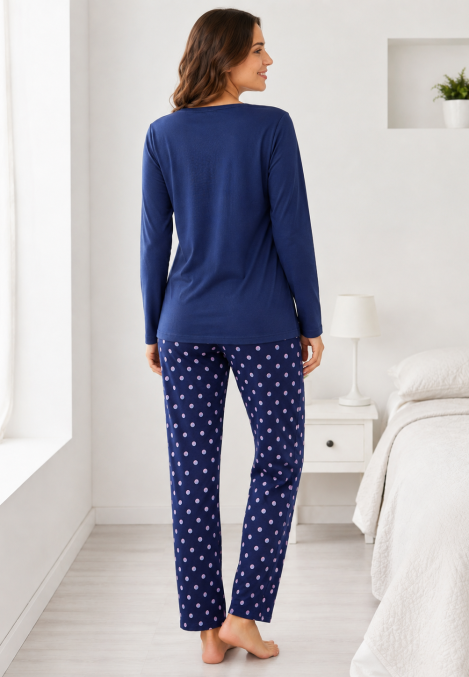 Pijama damă Serena bluză cu maneca lunga și pantaloni -Bleumarin,Engros