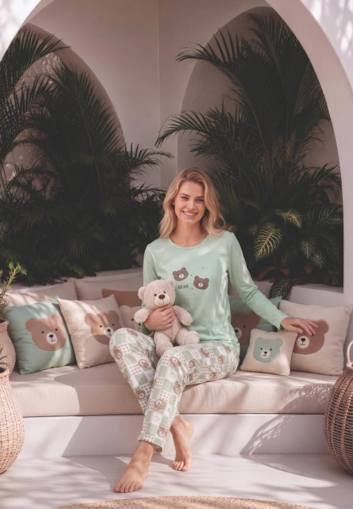 Pijama dama Serena cu maneca lunga si pantalon lung ,culoarea vernil ,Engros