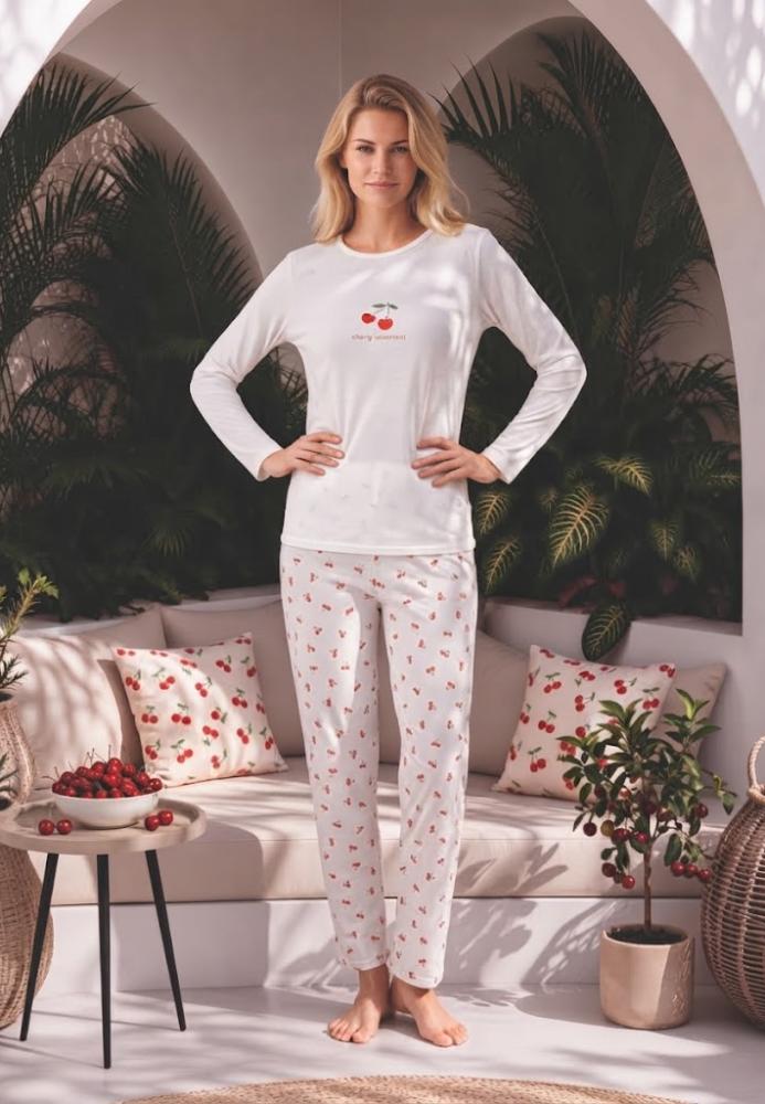 Pijama dama Serena cu maneca lunga si pantalon lung , culoarea alb,Engros