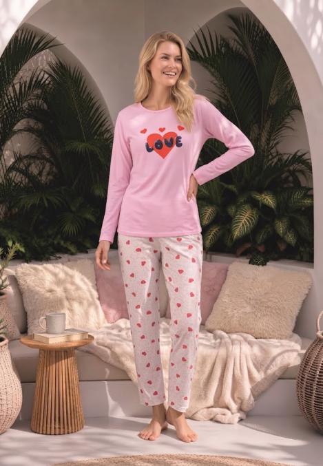 Pijama dama Serena cu maneca lunga si pantalon lung ,culoarea roz Engros
