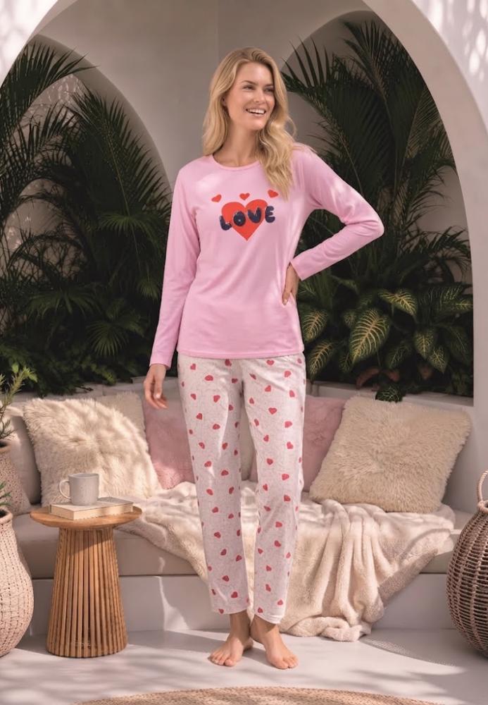 Pijama dama Serena cu maneca lunga si pantalon lung ,culoarea roz Engros