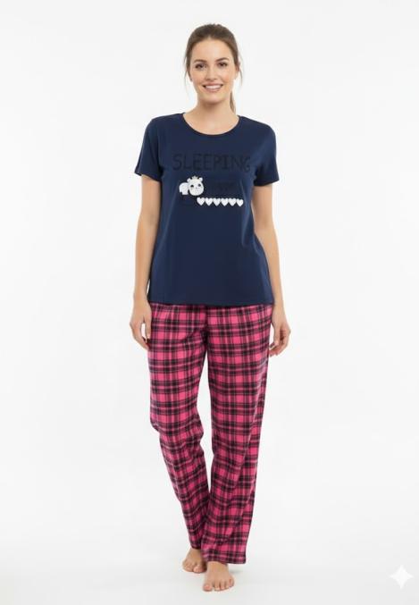 Pijama dama ,cu maneca scurta si pantalon lung ,culoare bleumarin ,Engros