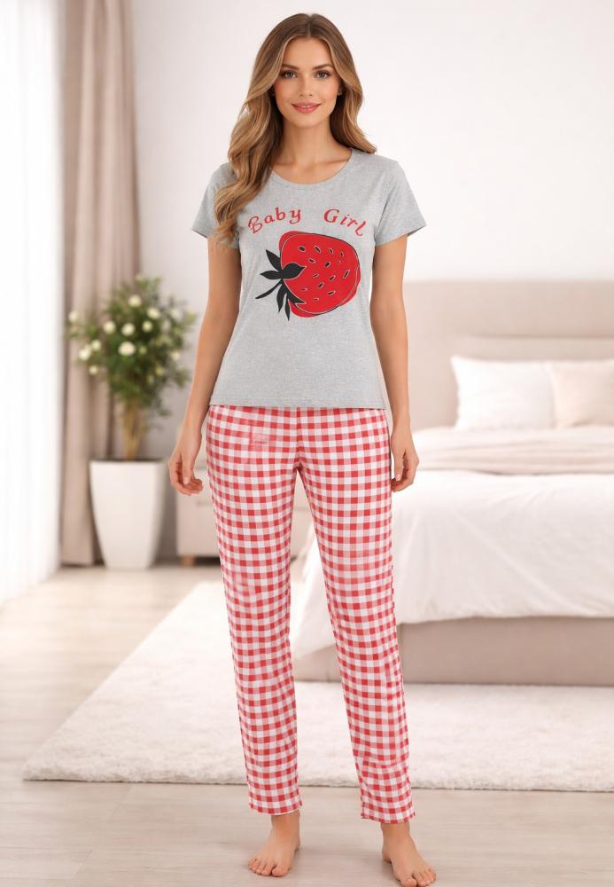 Pijama dama ,cu maneca scurta si pantalon lung ,culoare gri ,Engros