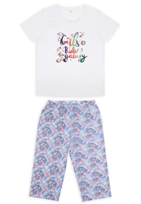 Pijama Dama Mâneca Scurtă și Pantaloni Trei Sferturi –Gril Rule,Engros