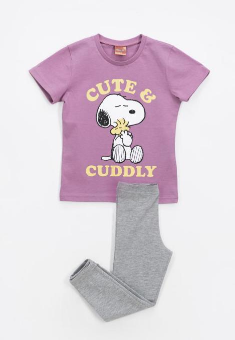 Pijama fetițe mov cu imprimeu „Cute & Cuddly” – bumbac 100%,Engros