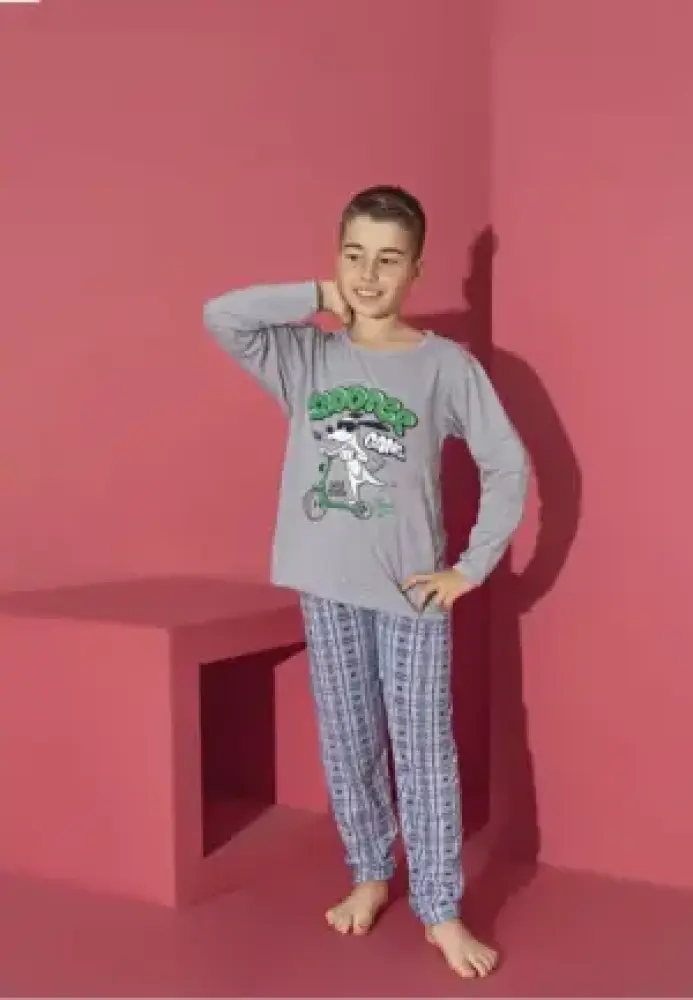 Pijama Băieți cu Mânecă Lungă și Pantaloni Lungi, Imprimeu Scooter,Culoare Gri,Engros