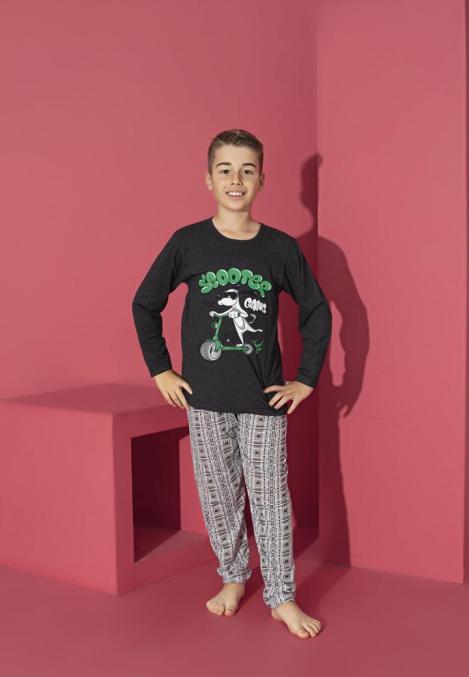 Pijama Băieți cu Mânecă Lungă și Pantaloni Lungi, Imprimeu Scooter,Culoare Negru,Engros