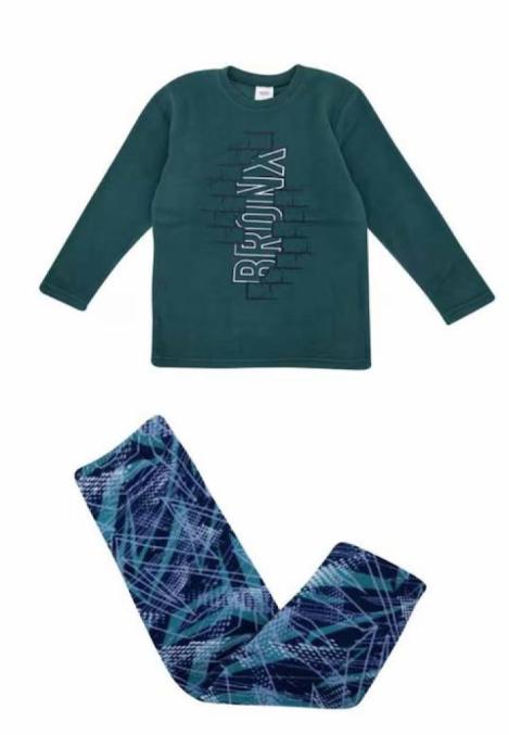 Pijama Polar Pentru Copii cu Manecă Lungă si Pantaloni Lungi, Culoare Verde ,Engros