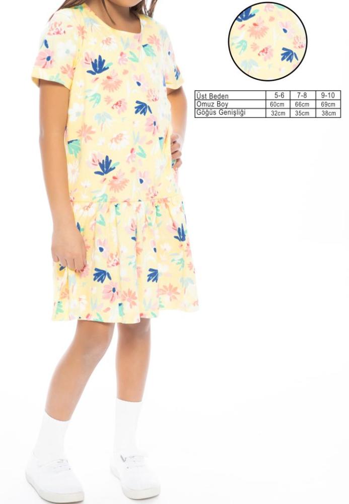 Rochie fetiță galbenă cu flori și volănașe,Engros