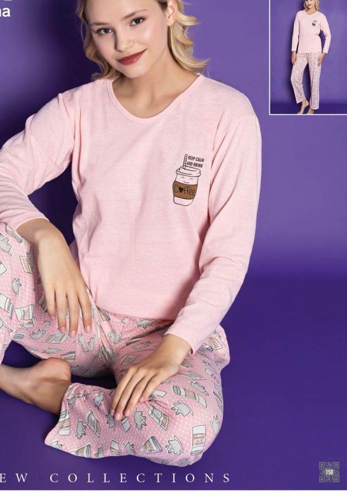 Pijamle, dama cu maneca lunga, ,roz ,Engros