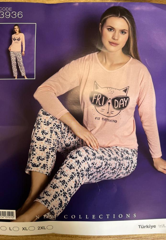 Pijamle, dama cu maneca lunga,cu imprimeu,ursulet negru,Engros