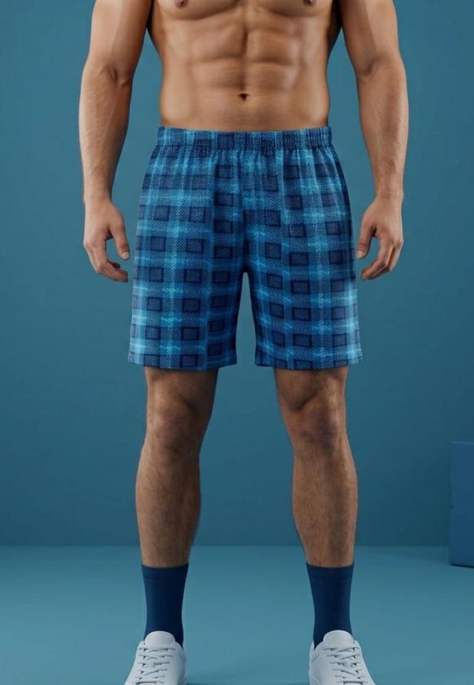 Pantaloni de pijama barbati scurti Serena ,culoare albastru cu patratele , Engros