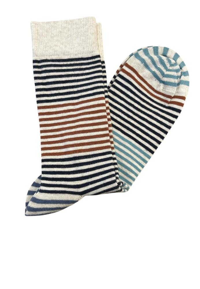 Șosete Bărbătești Organice Fără Cusătură ,Albastre cu dungi colorate , Engros