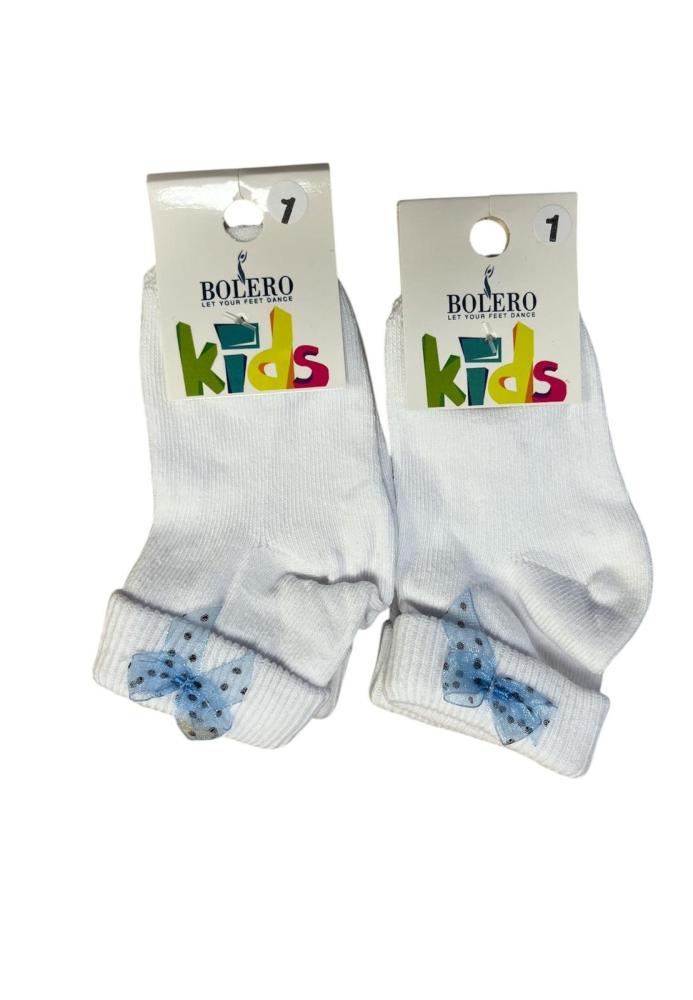 Sosete Copii,Culoare Alb cu Fundita Albastra ,Engros