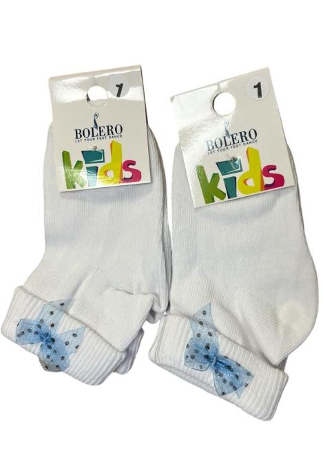 Sosete Copii,Culoare Alb cu Fundita Albastra ,Engros