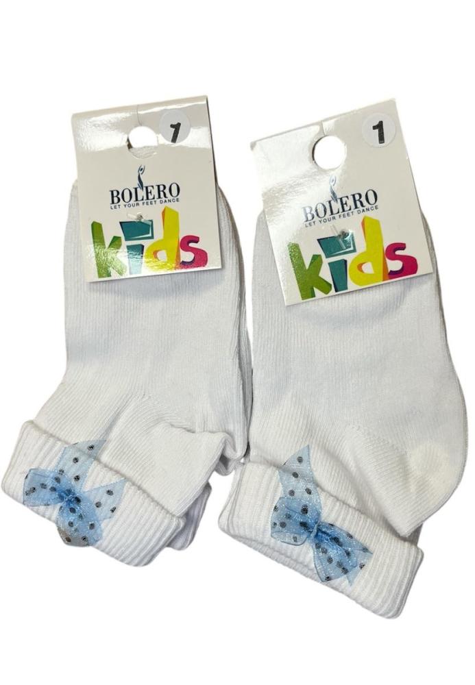 Sosete Copii,Culoare Alb cu Fundita Albastra ,Engros