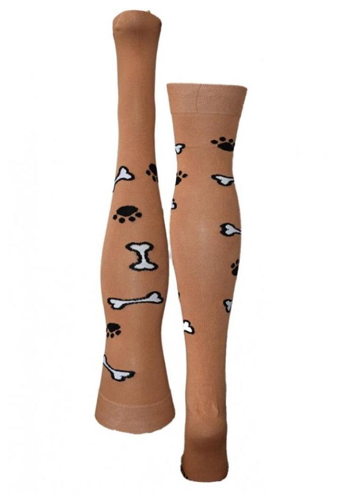 Șosete Damă peste Genuchi, Imprimeu Amprente Catelusi ,Culoare Maro,Engros