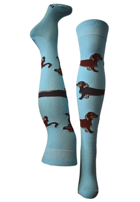 Șosete Damă peste Genuchi, Imprimeu Catelusi ,Culoare Albastru,Engros