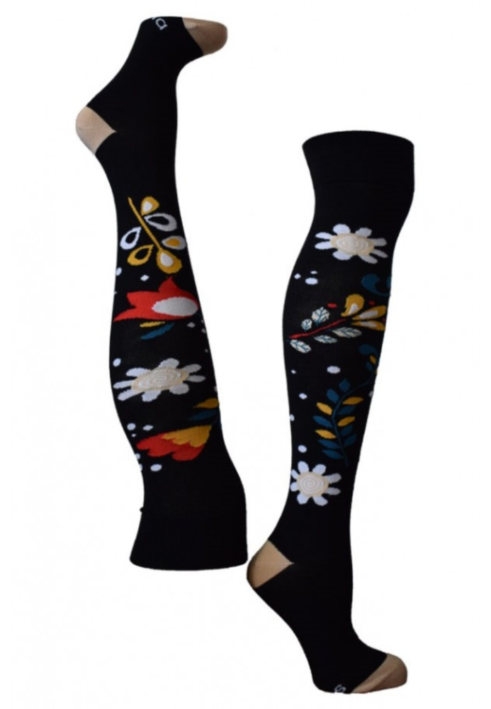 Șosete Damă peste Genuchi, Imprimeu Floral ,Culoare Negru,Engros