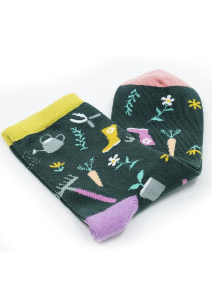 Șosete damă organice fără cusătură , verzi cu animati colorate,Engros