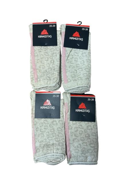 Sosete Dama,Inalte ,Culoare Crem cu Dunga Roz,Engros