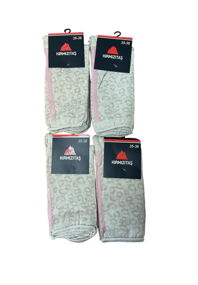 Sosete Dama,Inalte ,Culoare Crem cu Dunga Roz,Engros