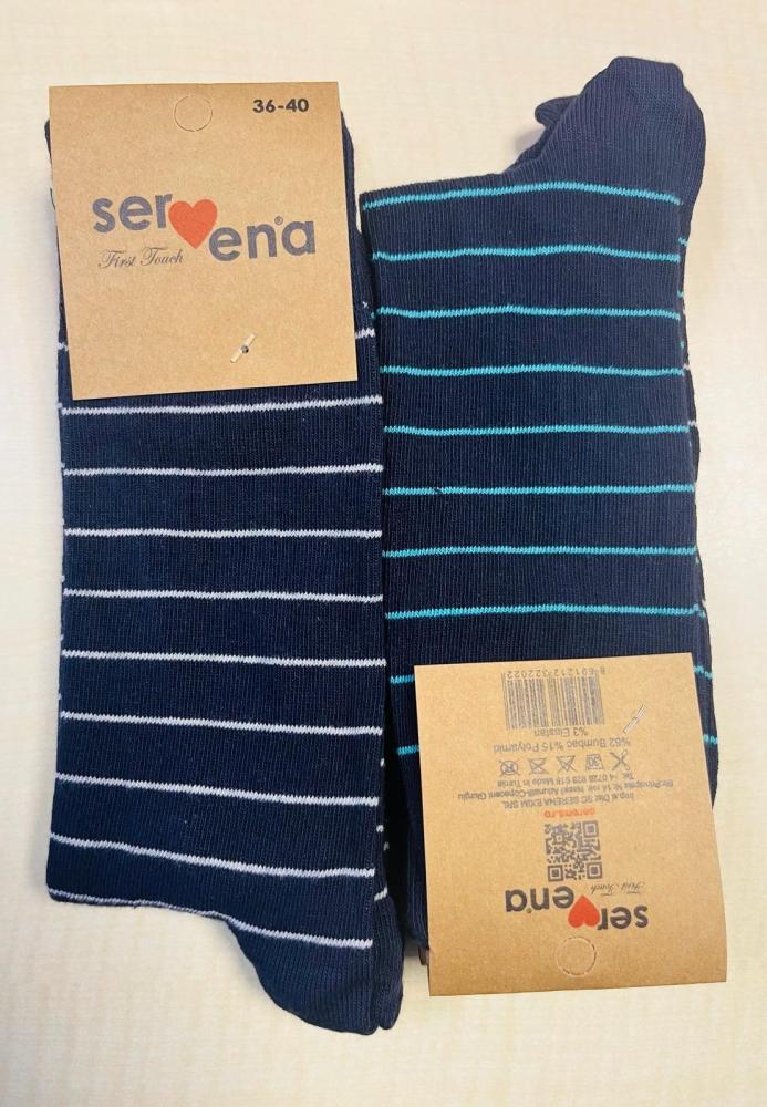 Șosete Unisex Inalte Culoare Bleumarin cu Dungi,Engros