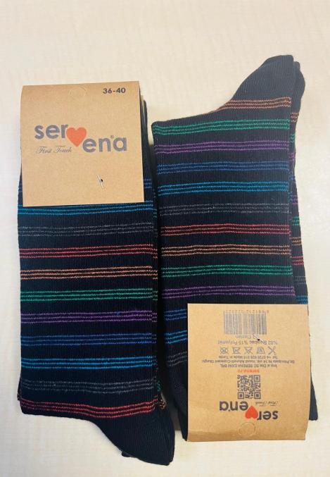 Șosete Unisex Inalte Culoare Negru cu Dungi Colorate ,Engros